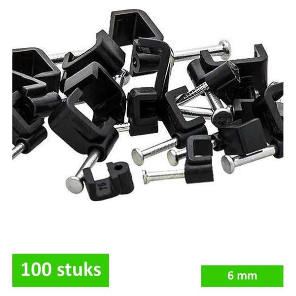 TQ4U kabelclip / spijkerclip plat | voor kabel tot 6 mm breed | kunststof | met stalen nagel 17 mm | zwart | 100 STUKS