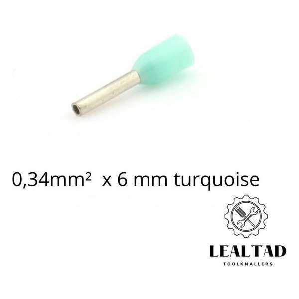 Adereindhuls 0,34 mm² x 6 mm turquoise 100 stuks | Adereindhulzen | Ferrule | Draadhuls | Eindverbinder