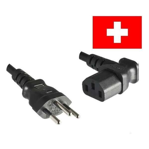 Good Connections Apparaatsnoer met haakse C13 plug en rechte Zwitserse (type J) stekker - 3x 0,75mm / zwart - 1,8 meter