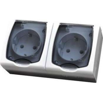 OSPEL Madera Double Socket Opbouw Stopcontact | Wit en Blauw | 130x46x70 mm (lxbxh) | IP44 (Spatwaterdicht)