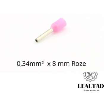 Adereindhuls 0,34 mm² x 8 mm roze 100 stuks | Ferrule | Draadhuls | Adereindhulzen | Eindverbinder