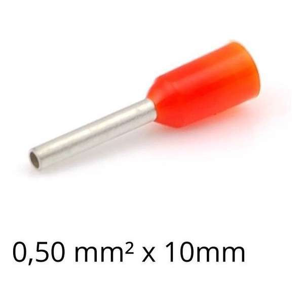 Adereindhuls 0,50 mm² x 10 mm oranje 100 stuks | Ferrule | Draadhuls | Adereindhulzen | Eindverbinder