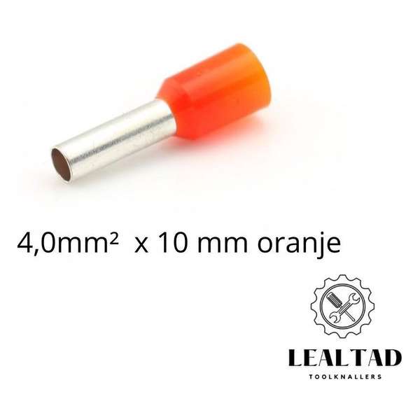 Adereindhuls 4,0 mm² x 10 mm oranje 100 stuks | Ferrule | Draadhuls | Adereindhulzen | Eindverbinder