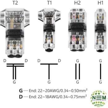 Quick auto Lock /T2/ 0,7x2,5x1,3mm 18-22 AWG,draadconnector,8gram, 0-36V, 0-10A