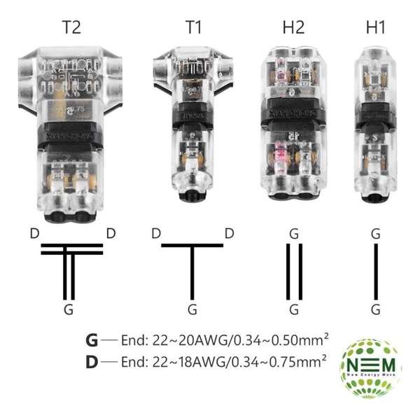 Quick auto Lock /T2/ 0,7x2,5x1,3mm 18-22 AWG,draadconnector,8gram, 0-36V, 0-10A