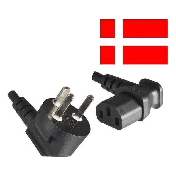 DINIC Apparaatsnoer met haakse C13 plug en haakse type K stekker (Denemarken) - 3x 0,75mm / zwart - 1,8 meter