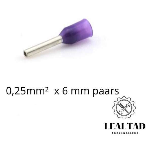 Adereindhuls 0,25 mm² x 6 mm paars 100 stuks | Ferrule | Draadhuls | Adereindhulzen | Eindverbinder