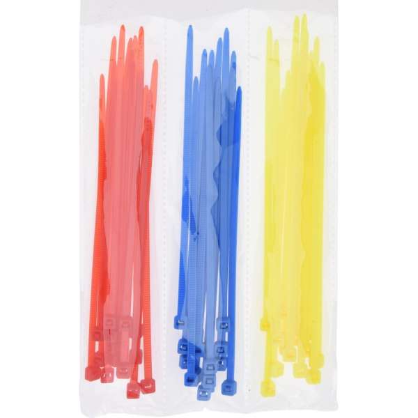 100x stuks kabelbinders / bundelbanden / tiewraps - 15 cm - rood/geel/blauw - bundelbanden - tiewraps / tie ribs / kabelbinders