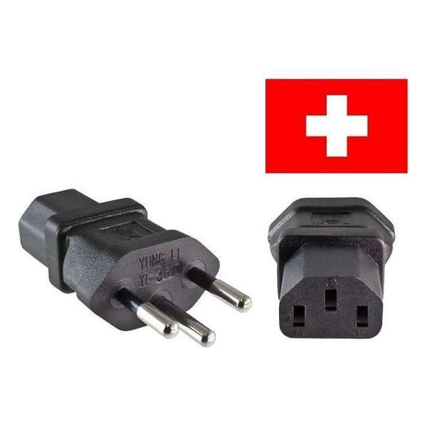 DINIC Stroom adapter C13 (v) - Zwitserse (type J) stekker (m) / zwart