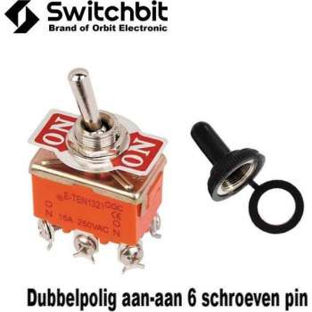 SwitchBit - Tuimelswitch dubbelpolig aan-aan + afdekkapje - 15A/250V