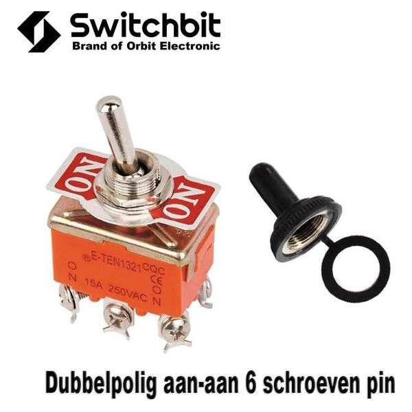 SwitchBit - Tuimelswitch dubbelpolig aan-aan + afdekkapje - 15A/250V