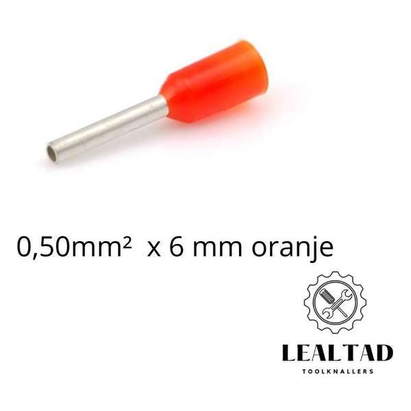 Adereindhuls 0,50 mm² x 6 mm oranje 100 stuks | Ferrule | Draadhuls | Adereindhulzen | Eindverbinder