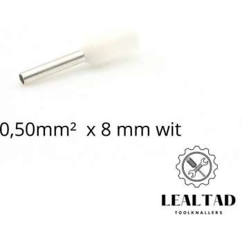 Adereindhuls 0,50 mm² x 8 mm wit 100 stuks | Ferrule | Draadhuls | Adereindhulzen | Eindverbinder