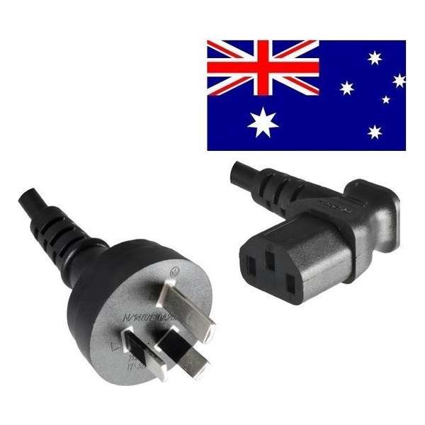 Good Connections Apparaatsnoer met haakse C13 plug en rechte type I stekker (Australië) - 3x 0,75mm / zwart - 1,8 meter