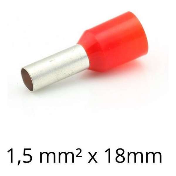 Adereindhuls 1,50 mm² x 18 mm rood 100 stuks | Ferrule | Draadhuls | Adereindhulzen | Eindverbinder