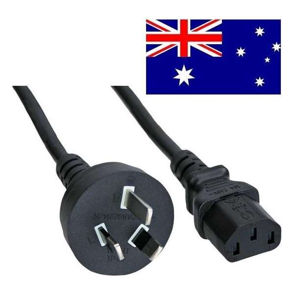 InLine Apparaatsnoer met rechte C13 plug en rechte type I stekker (Australië) - 3x 0,75mm / zwart - 0,50 meter