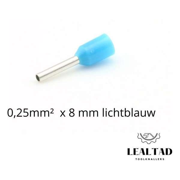 Adereindhuls 0,25 mm² x 8 mm lichtblauw 100 stuks | Adereindhulzen | Ferrule | Draadhuls | Eindverbinder