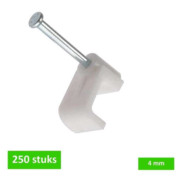 TQ4U kabelclip / spijkerclip plat | voor kabel tot 4 mm | kunststof | met stalen nagel 14 mm | wit | 250 STUKS