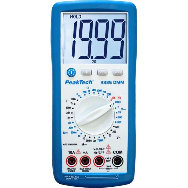 Peaktech 3335: Digitale multimeter ~ 2.000 counts ~ 600V AC / DC ~ 10A AC / DC - manu.-bereik