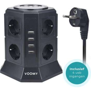 Voomy Multi Stekkerdoos met Schakelaar - 4 USB Laders - 8 Stopcontacten