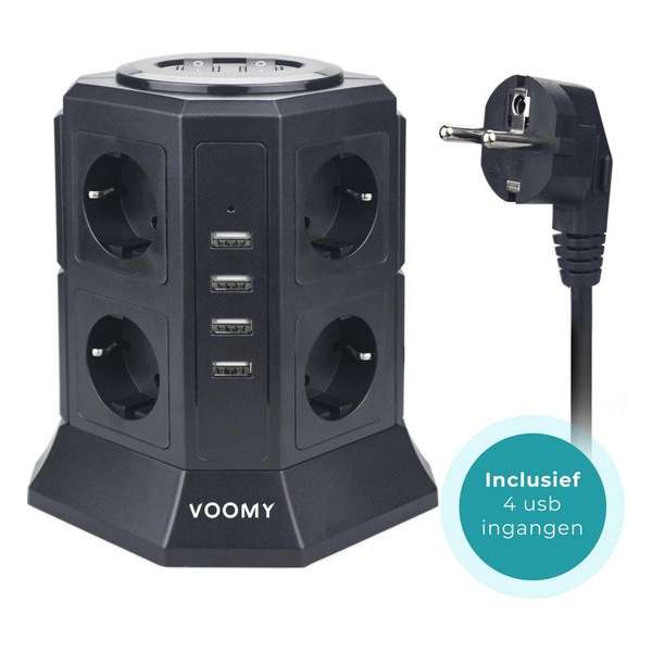 Voomy Multi Stekkerdoos met Schakelaar - 4 USB Laders - 8 Stopcontacten