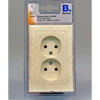 BERKER S1 stopcontact dubbel, volle afdekplaat, inbouw | CREME