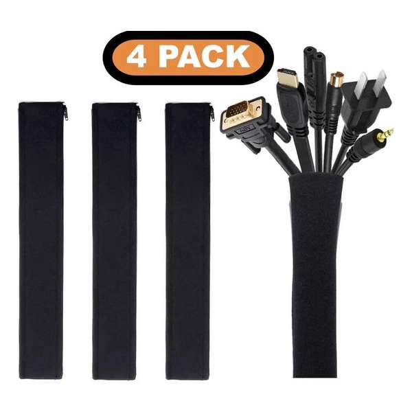 Kabel Organiser Set 4X - Kabelgoot - Kabel Management - Kabelhouder - voor Bureau en TV - Kabelbeschermer - Kabelbrug - Zwart