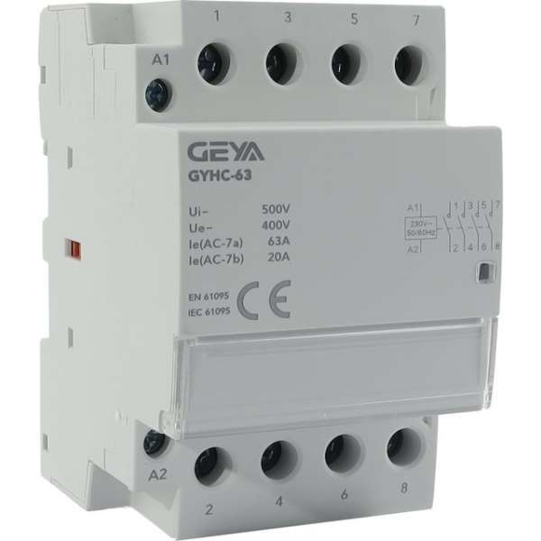 4 polig 4 NO 63A  Installatierelais 230VAC - 4 MAAK KONTAKTEN - CONTACTOR - MAGNEETSCHAKELAAR - RELAIS - GEYA