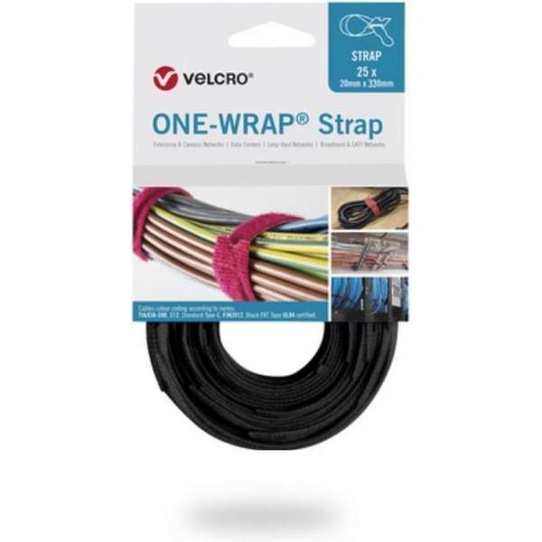 Velcro One-Wrap klittenband kabelbinders 330 x 12mm / zwart (25 stuks)