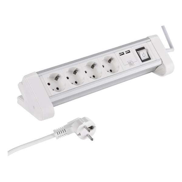 Q-Link stekkerdoos – 4–voudig – randaarde – voor bureau – 2 x USB – 3 x 1.5 mm² – 1.5 m – aluminium