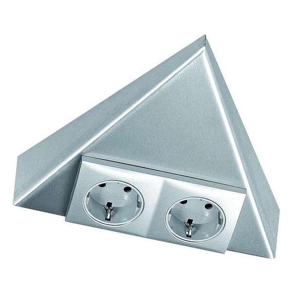 Hera Triangle dubbele contactdoos/stopcontact. Inox