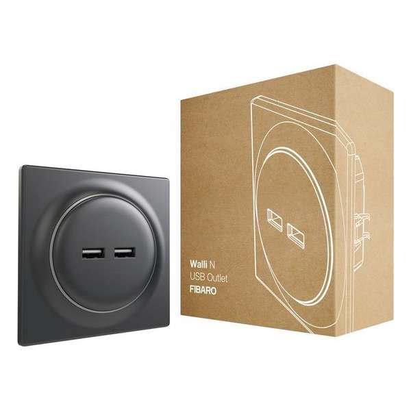 FIBARO Walli N USB Outlet - Antraciet - Klassiek basiselement