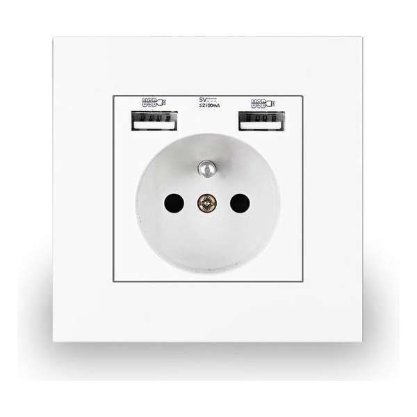 Delviz Dual USB stopcontact -2 USB poorten socket - AC Inbouw Stopcontact - Wandcontactdoos 100 - 250 Volt - Wit