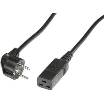 DINIC Apparaatsnoer met rechte C19 plug en haakse stekker - 3x 1,50mm / zwart - 5 meter