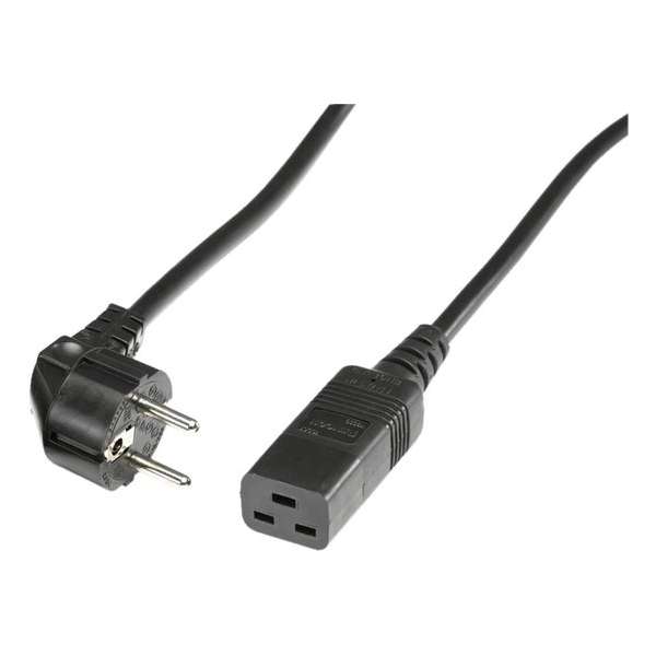 DINIC Apparaatsnoer met rechte C19 plug en haakse stekker - 3x 1,50mm / zwart - 5 meter