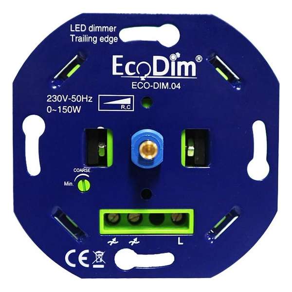 EcoDim - LED Dimmer - ECO-DIM.04 - Fase Afsnijding RC - Inbouw - Enkel Knop - 0-150W