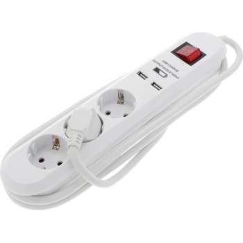 Q-Link Stekkerdoos met USB-Poorten – 3 Stekkers – Verlengkabel met Schakelaar – 2 x USB – 1.5 meter – Randaarde - Wit