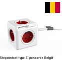 PowerCube Extended  Stekkerdoos - 1.5 meter kabel - Wit/Rood - 4 stopcontacten - Type E met aardepin Type E (België\/Frankrijk)