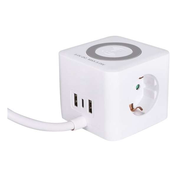 Q-Link stekkerdoos - cube - 3-voudig - randaarde - 3 x USB - WC - 3 x 1.5 mm² - 1.5 m - wit