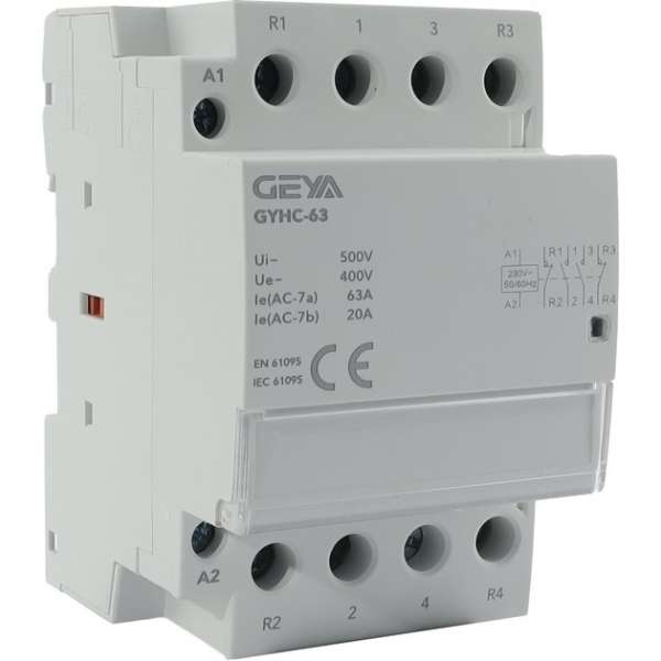 4 polig 2NO-2NC 63A  Installatierelais 230VAC - 2 MAAK EN 2 VERBREEK CONTACTEN - CONTACTOR - MAGNEETSCHAKELAAR - RELAIS - GEYA