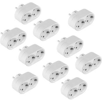 10-PACK Horizontale Stopcontact Splitter - 2-voudig - Verticale Stopcontacten - Geaard - Wit