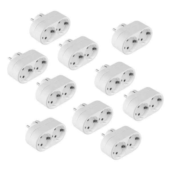 10-PACK Horizontale Stopcontact Splitter - 2-voudig - Verticale Stopcontacten - Geaard - Wit