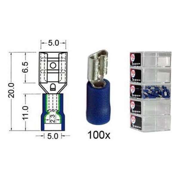 Kabelschoen schuif vrouwelijk  4.8 mm blauw 100 stuks