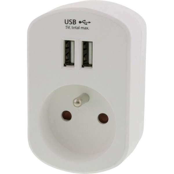 USB adapterstekker – type E – 2 x USB – 5V – 3.4A – wit