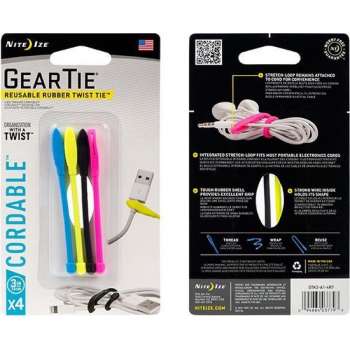 NITE IZE Gear Tie CORDABLE 3" - 4 PACK MIX COLOR GTK3-A1-4R7