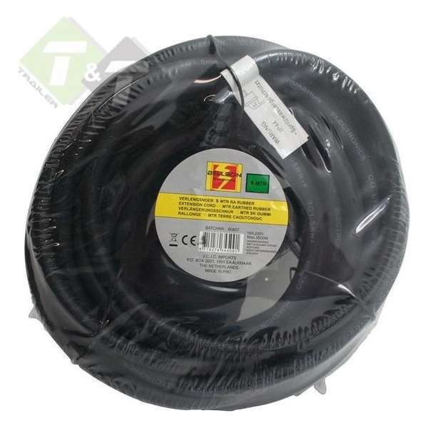 Verlengsnoer, 230 Volt, 5 meter, RA Rubber