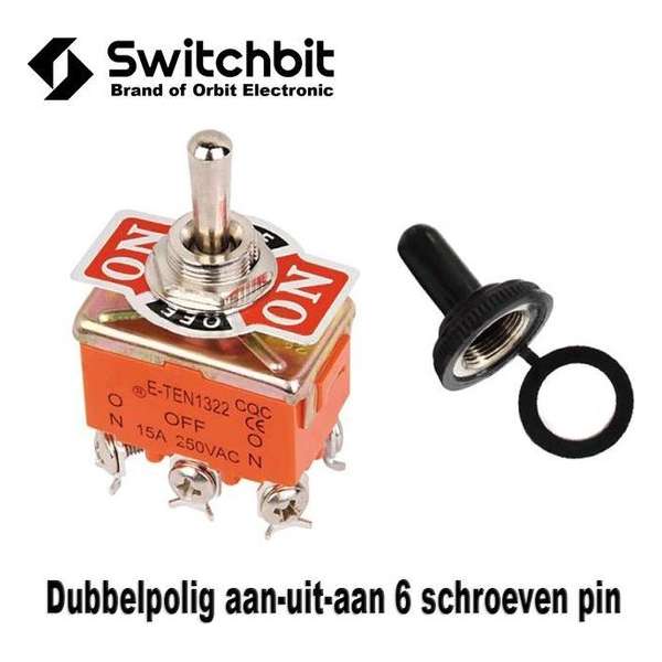 SwitchBit - Tuimelswitch dubbelpolig aan-uit-aan met afdekkapje - 15A/250V