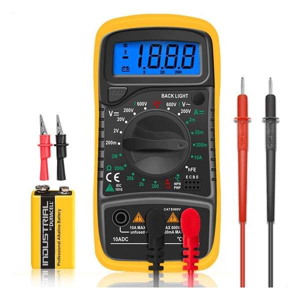 Strex Digitale Multimeter - AC / DC - Incl. 9V Duracell Batterij & Klemtangen - Multi Meter