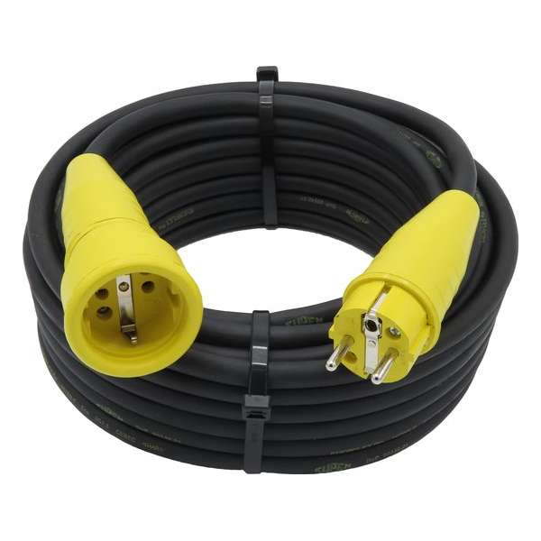 Verlengsnoer - 10 meter - 3G1.5 - Neopreen - IP44 - Randaarde - Gele stekkers - Verlengkabel