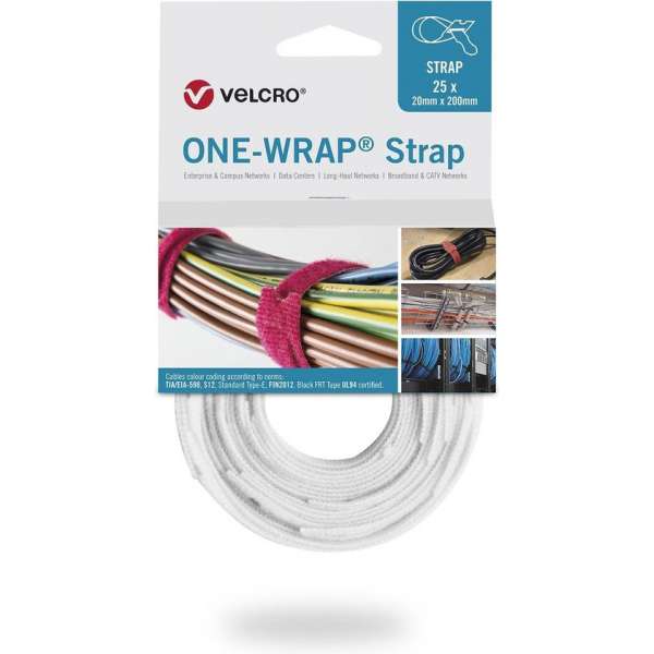 Velcro One-Wrap klittenband kabelbinders 200 x 12mm / wit (25 stuks)